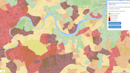 Extract of map showing Big Lottery grant funding per head of population